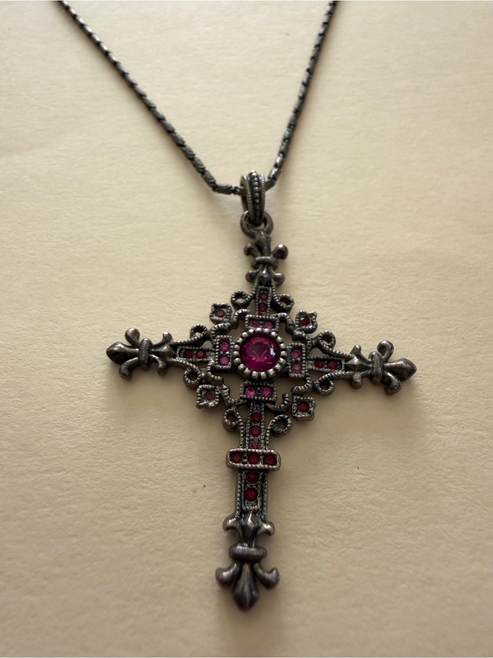 Vintage-Style Pink Cross Pendant Necklace